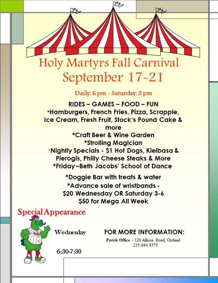 Holy Martyrs Fall Carnival 2019 Oreland, PA PA Carnivals