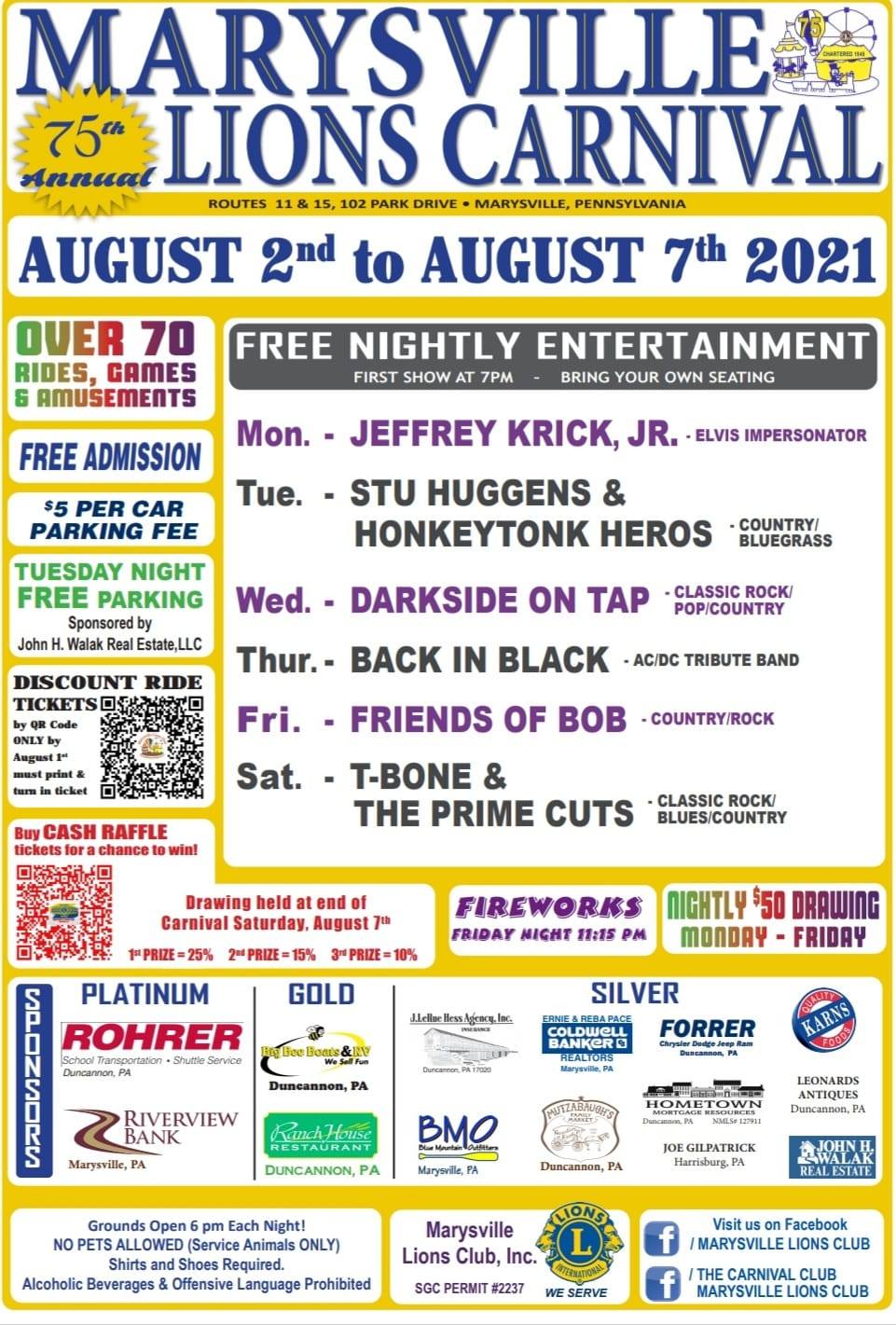 Marysville Lions Carnival 2021 Marysville, PA PA Carnivals